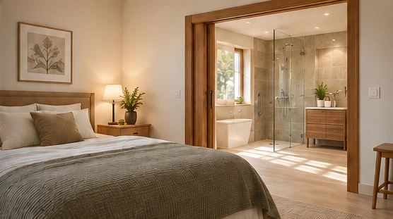 Dormitorio comunicado con un baño en el mismo nivel